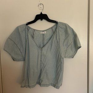 Callin puff-sleeved chambray blouse, Velvet by Graham and Spencer